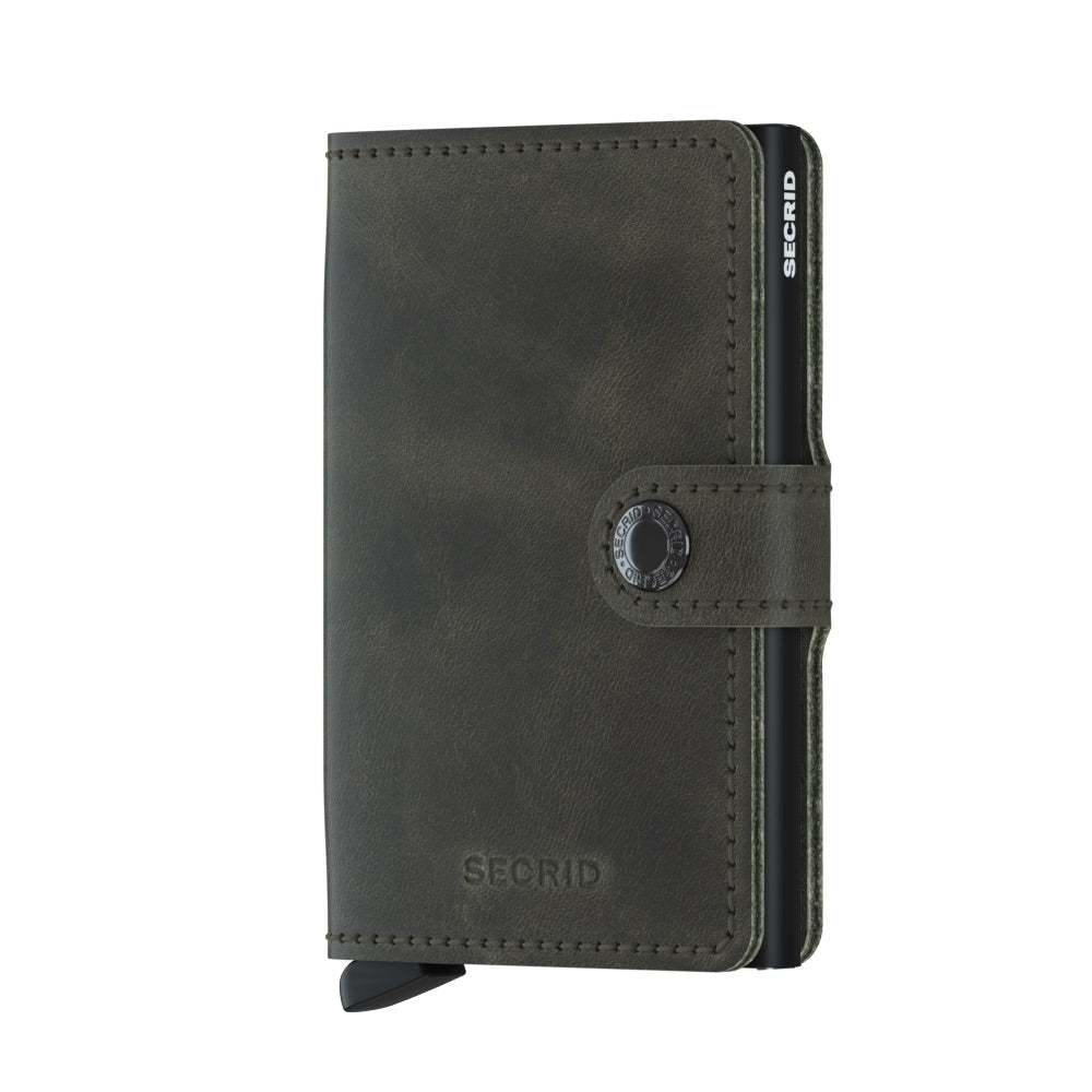 Secrid Miniwallet Vintage Olijfgroen│Pasjeshouder en Portemonnee│art. MV-OLIVE-BLACK│voorkant witte achtergrond