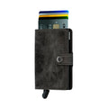 Secrid Miniwallet Vintage Zwart│art. MV-BLACK│Pasjeshouder en Portemonnee│voorkant met uitgeschoven kaarten en clip