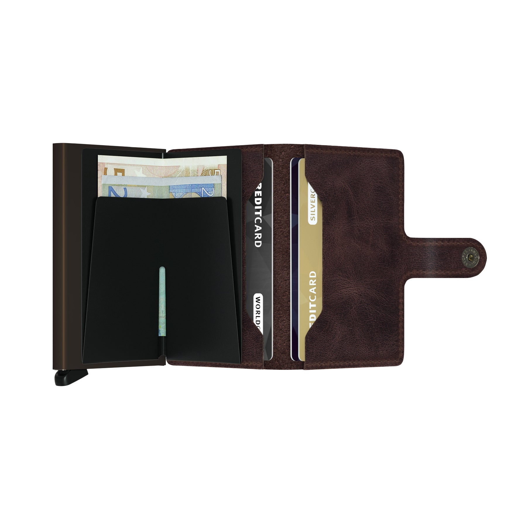 Secrid Miniwallet Vintage│art. MV-CHOCOLAT│Pasjeshouder│geopend met contant geld