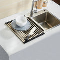 Rolmat RVS│Onderzetter en Afdruiprek│Happy Sinks by Magisso│art. EB-HS-002│boven spoelbak in wittte keuken