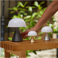 Lexon Mina Large Oplaadbare Tafellamp Gun Metal│art. LH65MX│3 maten in diverse kleuren op houten bankje