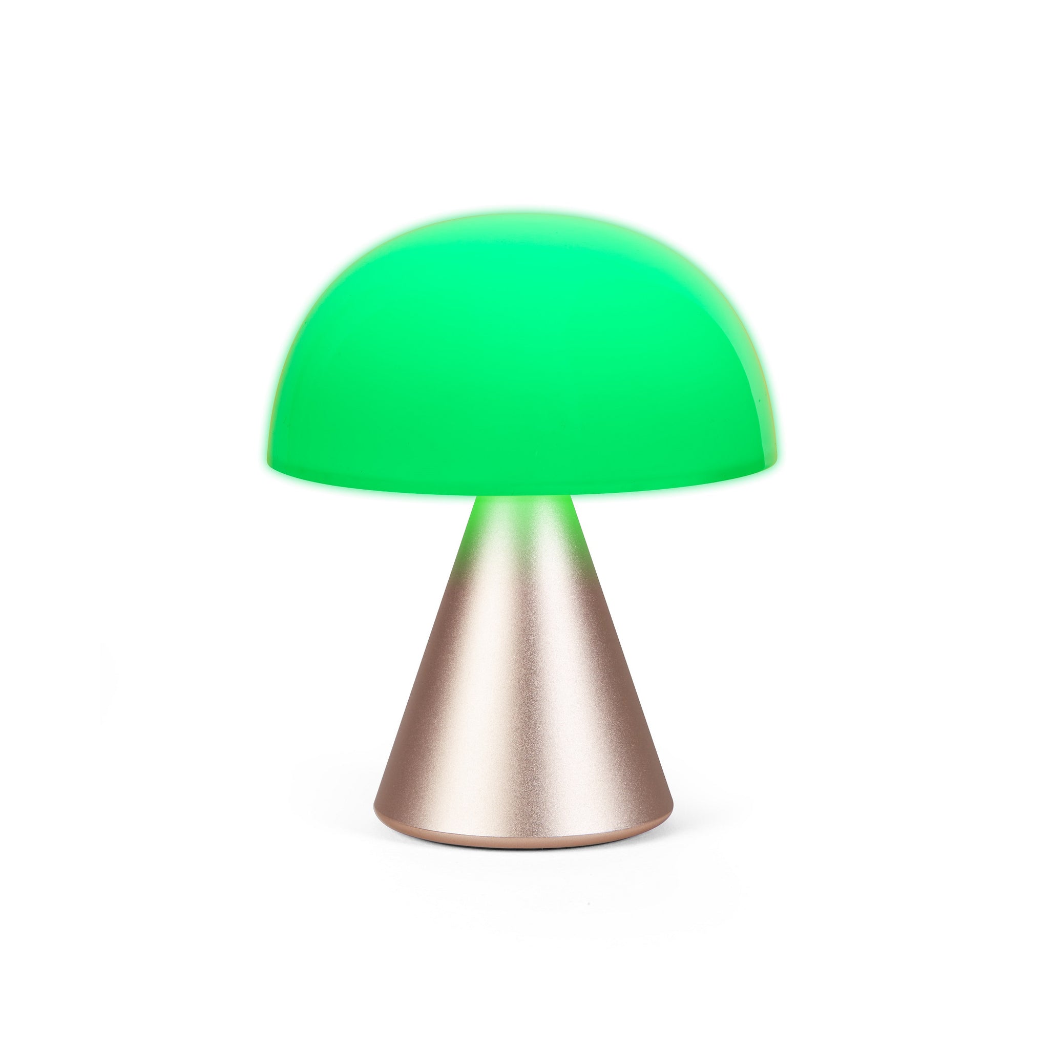 Lexon Mina Goud│Oplaadbare LED-Lamp│art. LH64MD│vooraanzicht met groen licht aan