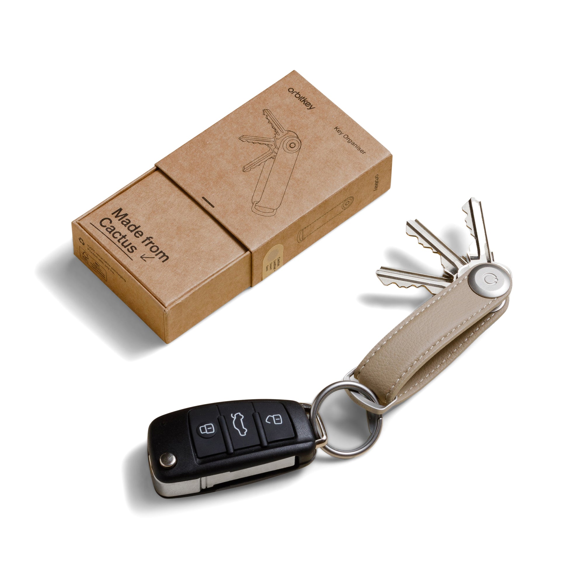 Key Organizer Orbitkey│Cactus Vegan Desert Sand│CCLO-2-DSDS│sleutelhanger leer met verpakking en autosleutel