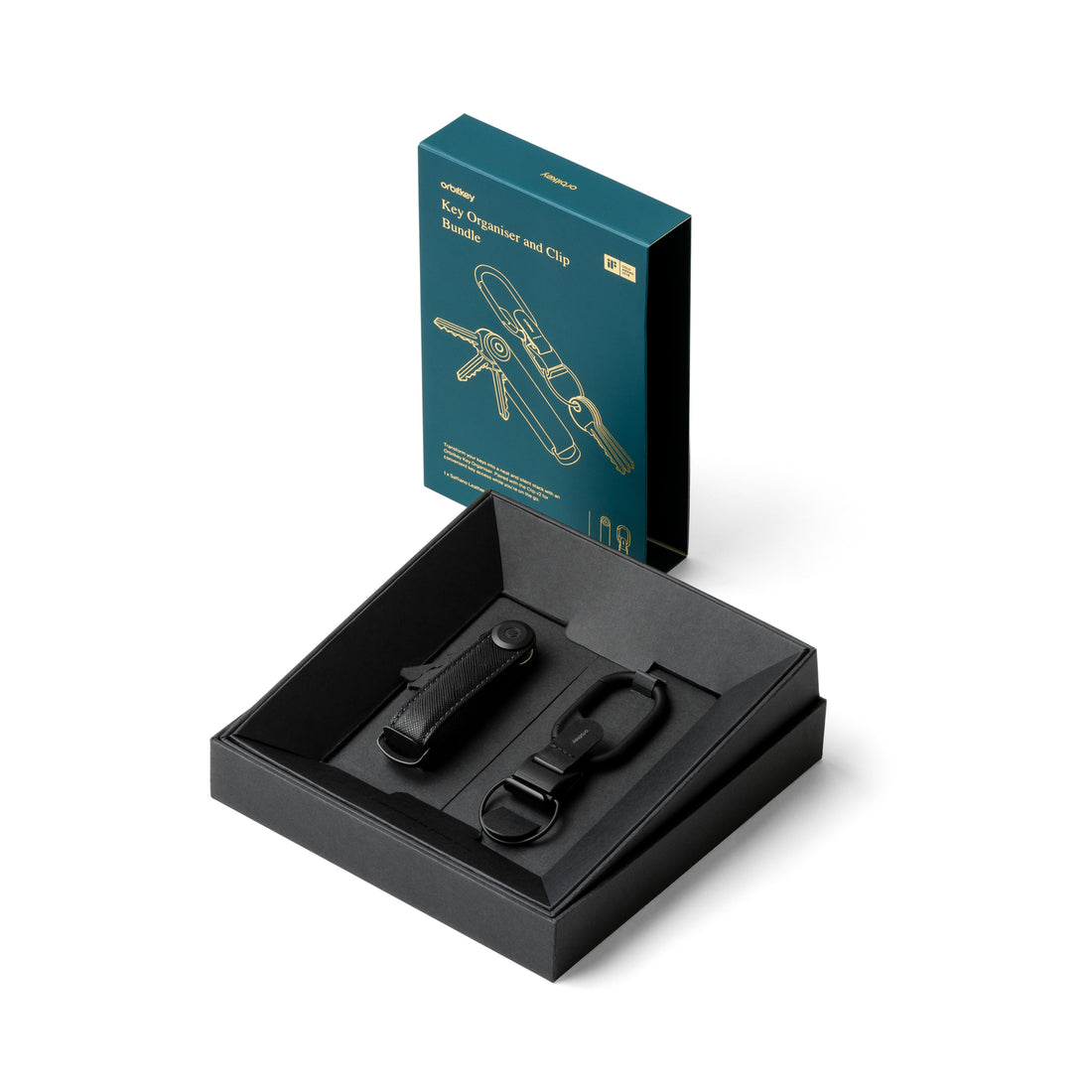 Orbitkey Gift Set│Key Organiseer Saffiano Black+Clip Black│art. KSFB-BBB-203│verpakking geopend