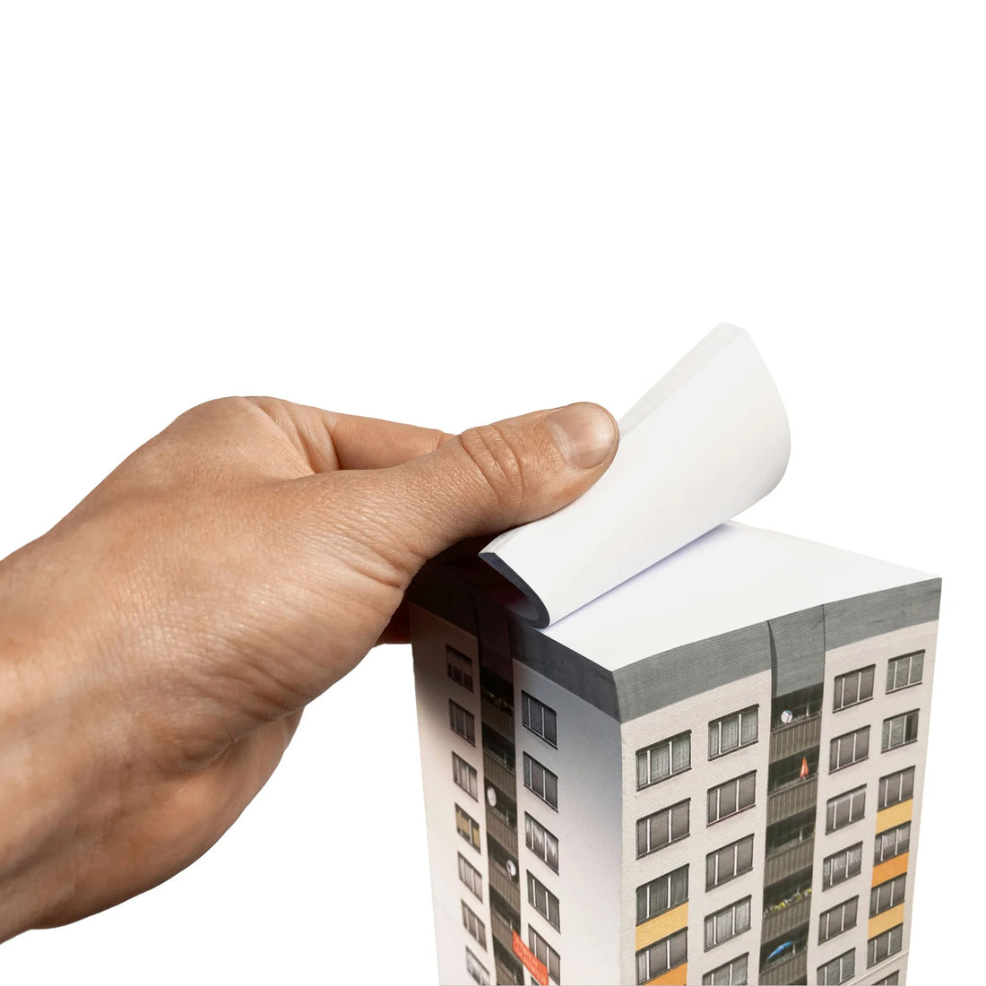 Memoblok Paperscraper Plattenbau Berlin│Notitieblok hoog gebouw│foto voorkant schuin