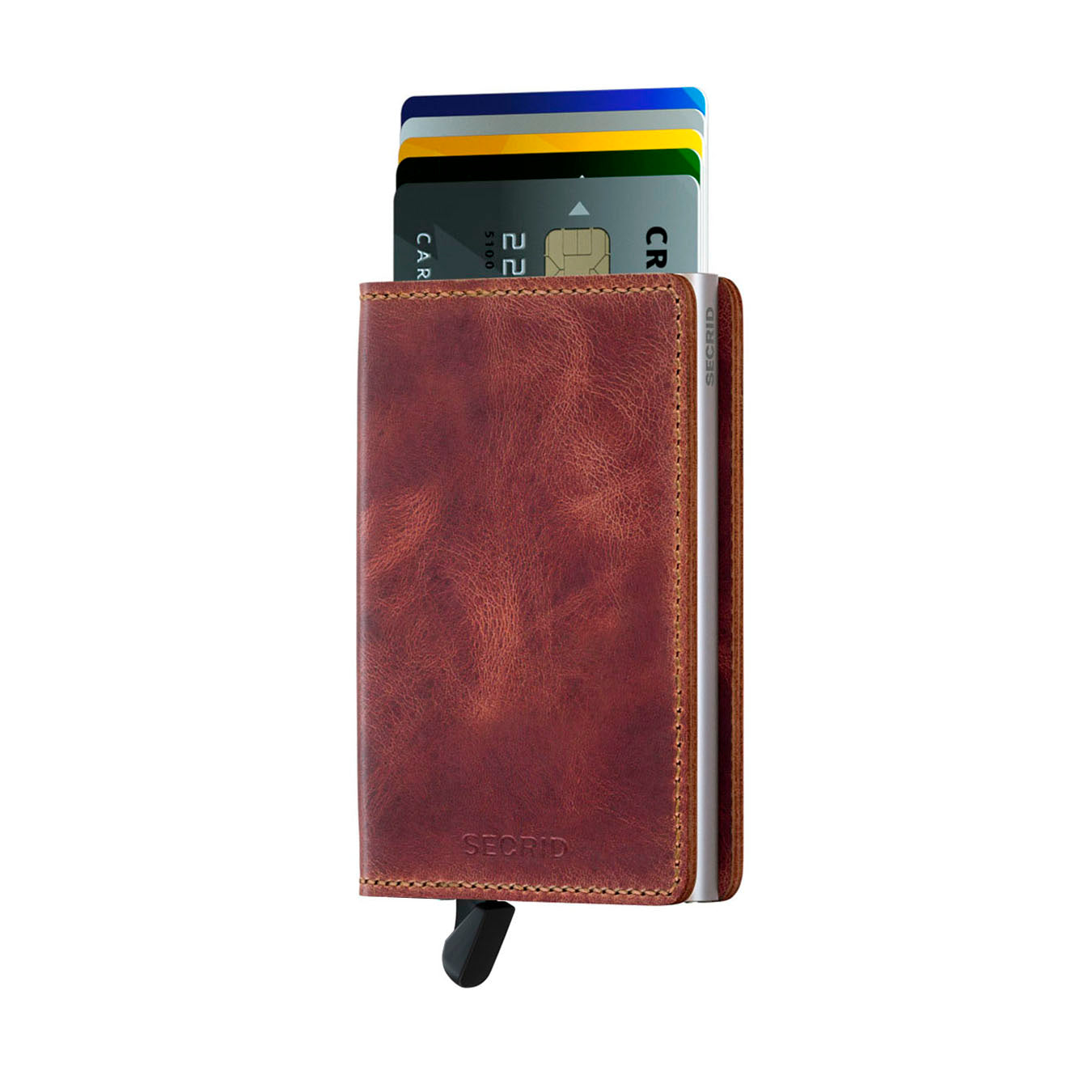 Secrid Slimwallet Vintage│Pasjeshouder│art. SV-BROWN│voorkant met uitgeschoven  pasjes en clip