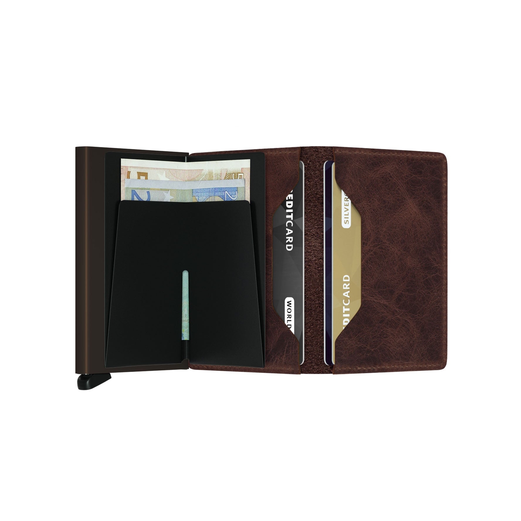 Secrid Slimwallet Vintage│art. SV-CHOCOLAT│Pasjeshouder│geopend met contant geld