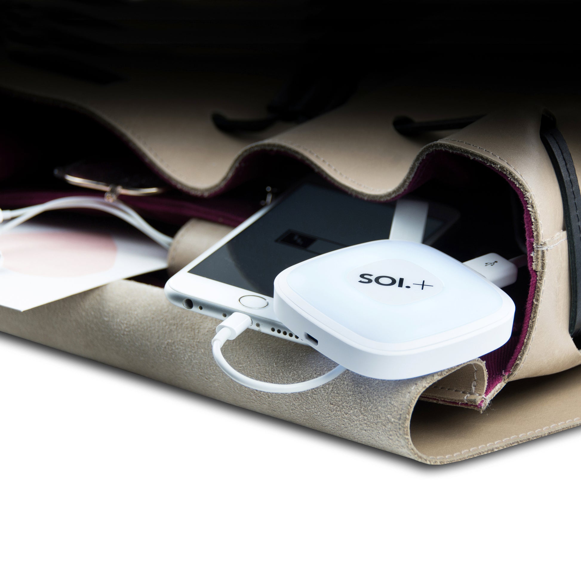 SOI.+ Automatic handbaglicht + Powerbank Large Wit│Handtas Lampje│art. A004806│batterij voor Iphone in handtas