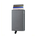 Secrid Slimwallet Carbon│art. SCA-COOLGREY│pasjeshouder│voorkant met uitgeschoven pasjes en clip
