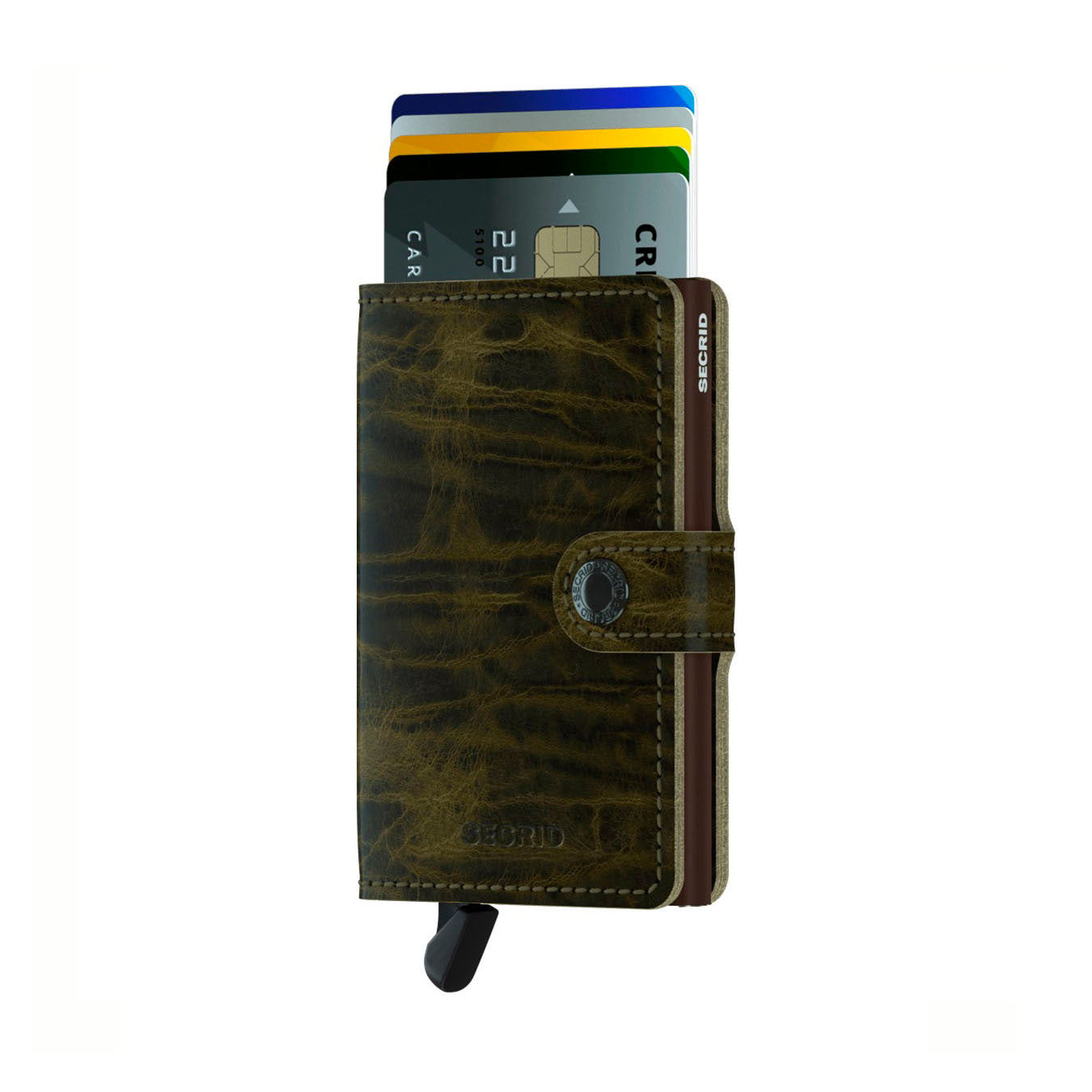 Secrid Miniwallet Dutch Martin│art.MDM-OLIVE│Pasjeshouder en Portemonnee│voorkant met uitgeschoven kaarten