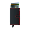 Secrid Miniwallet Matte│art. MM-BLACK&RED│Pasjeshouder en Portemonnee│voorkant met uitgeschoven kaarten en clip