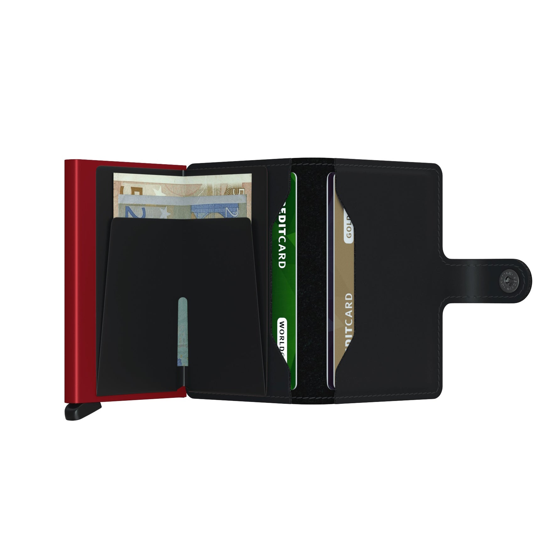 Secrid Miniwallet Matte│art. MM-BLACK&RED│Pasjeshouder en Portemonnee│geopend met contant geld