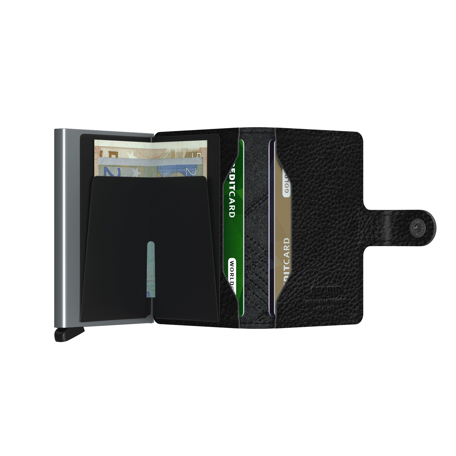 Secrid Miniwallet Stitch│Pasjeshouder│art. MST-LINEA-BLACK│geopend met contant geld