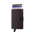 Secrid Miniwallet Fuel│Pasjeshouder│art. MFU-BLACK-RED│voorkant met uitgeschoven pasjes en clip