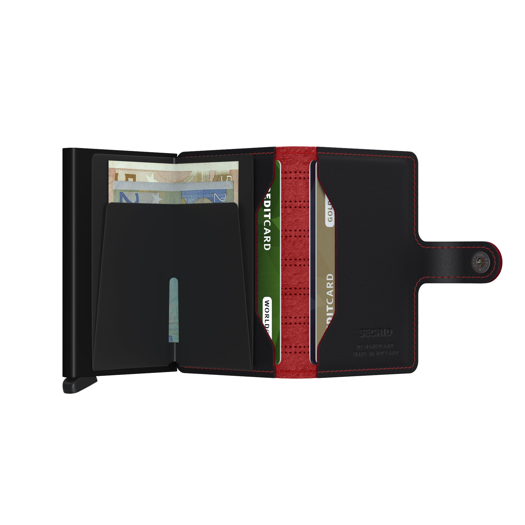 Secrid Miniwallet Fuel│Pasjeshouder en Portemonnee│art. MFU-BLACK-RED│open met contant geld