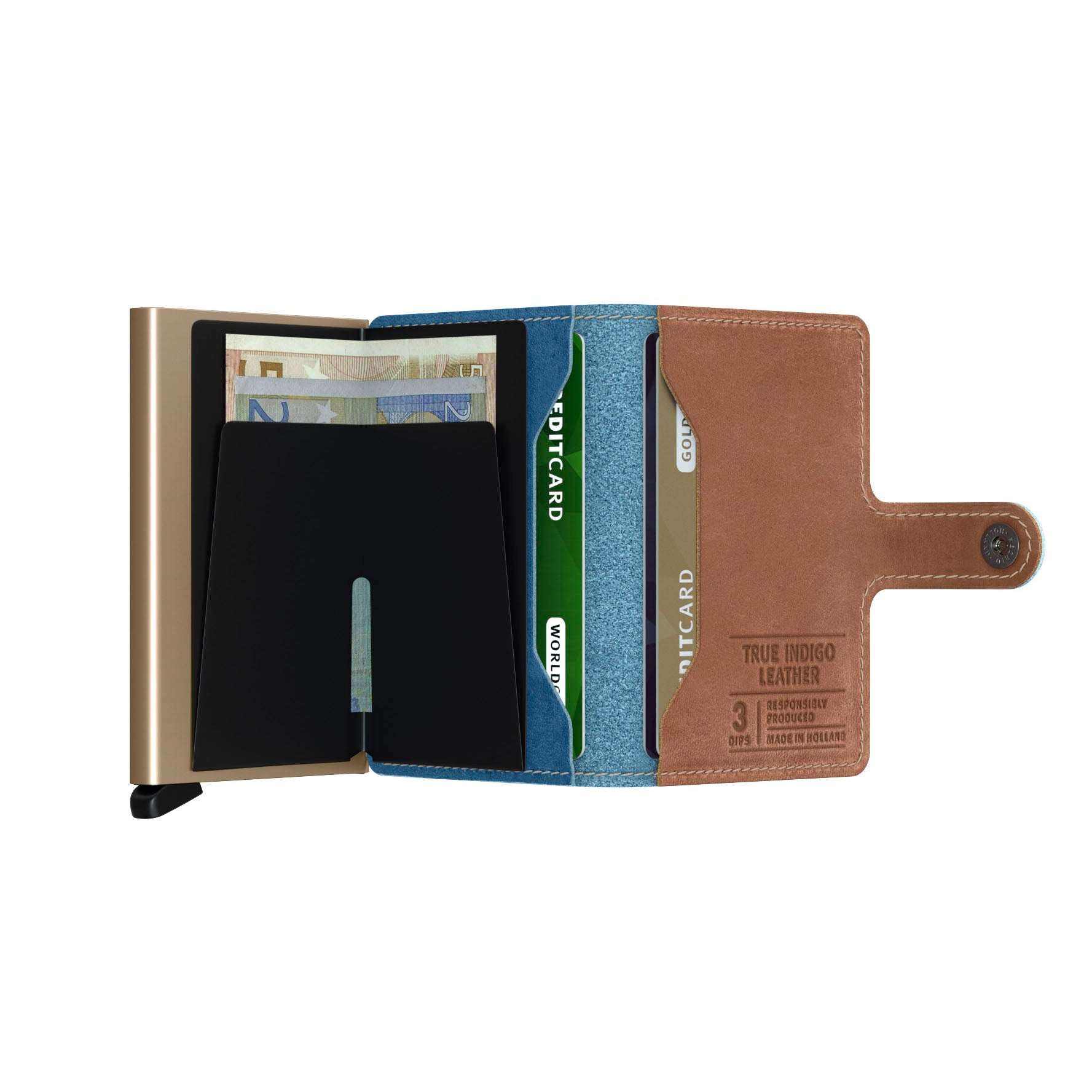 Secrid Miniwallet Indigo│art. MIN-3SAND│Pasjeshouder│geopend met contant geld