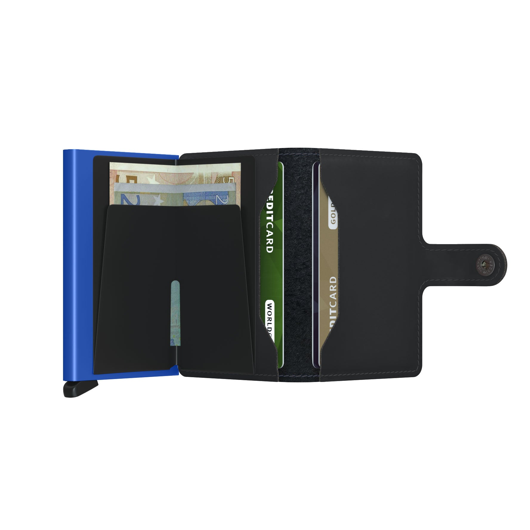 Secrid Miniwallet Matte│Pasjeshouder│art. MM-BLACK&BLUE│geopend met contant geld