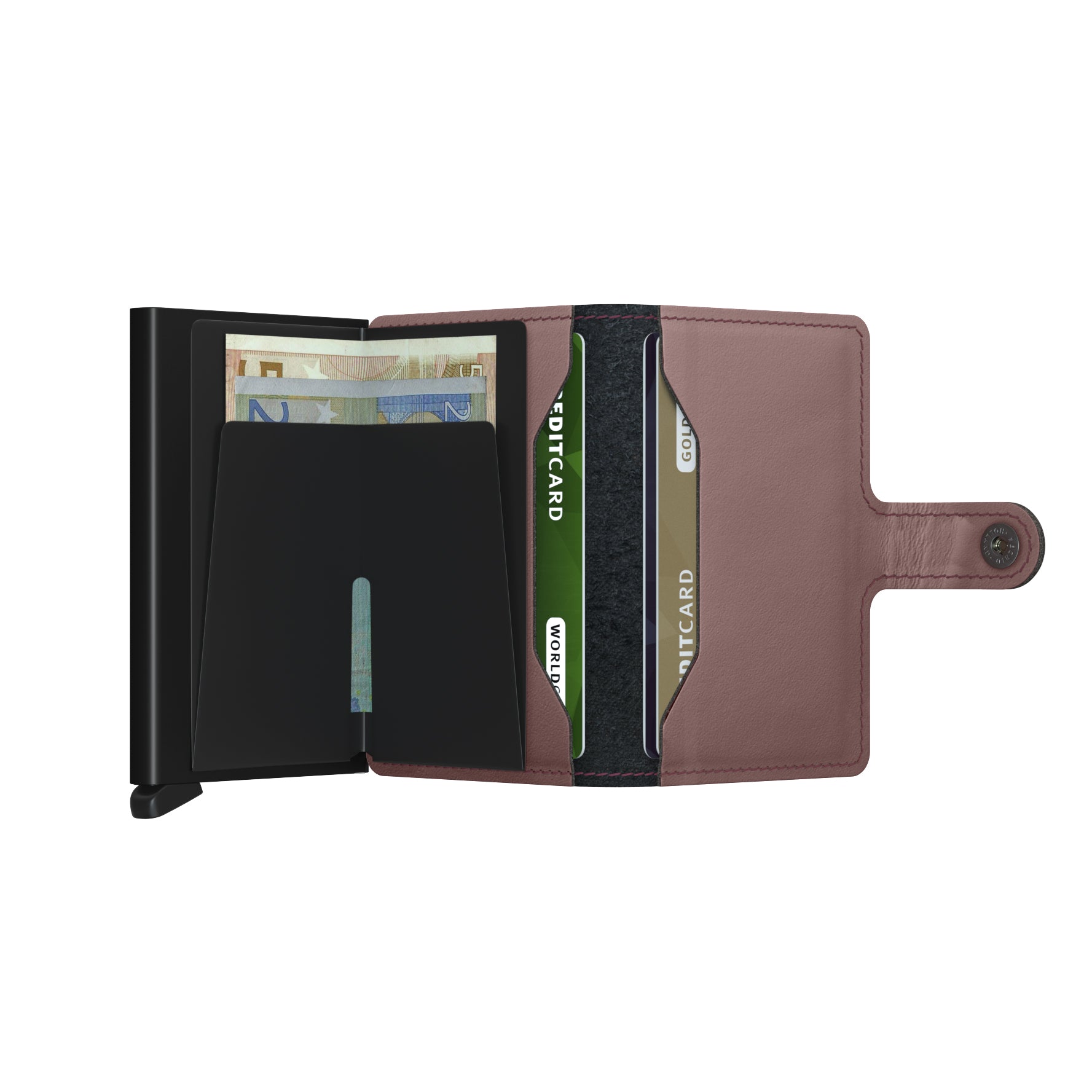 Secrid Miniwallet Matte│Pasjeshouder en Portemonnee│art. MM-ROSE│open met contant geld