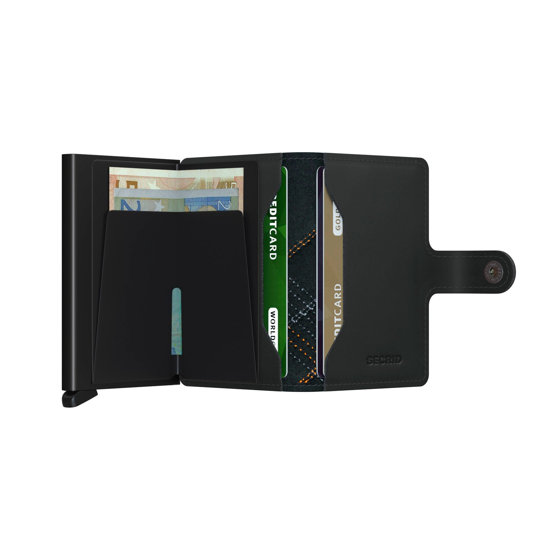 Secrid Miniwallet Stich│art. MST-LINEA-Orange│Pasjeshouder│geopend met contant geld