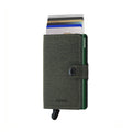 Secrid Miniwallet Twist│art. MTW-GREEN│Pasjeshouder│voorkant met uitgeschoven pasjes en clip