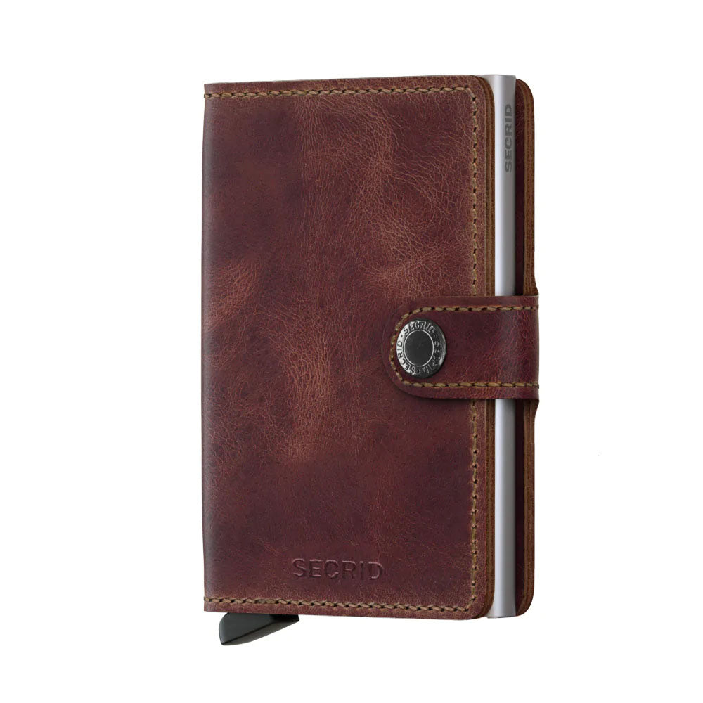 Secrid Miniwallet Vintage│art. MV-BROWN│Pasjeshouder en Portemonnee│voorkant met witte achtergrond