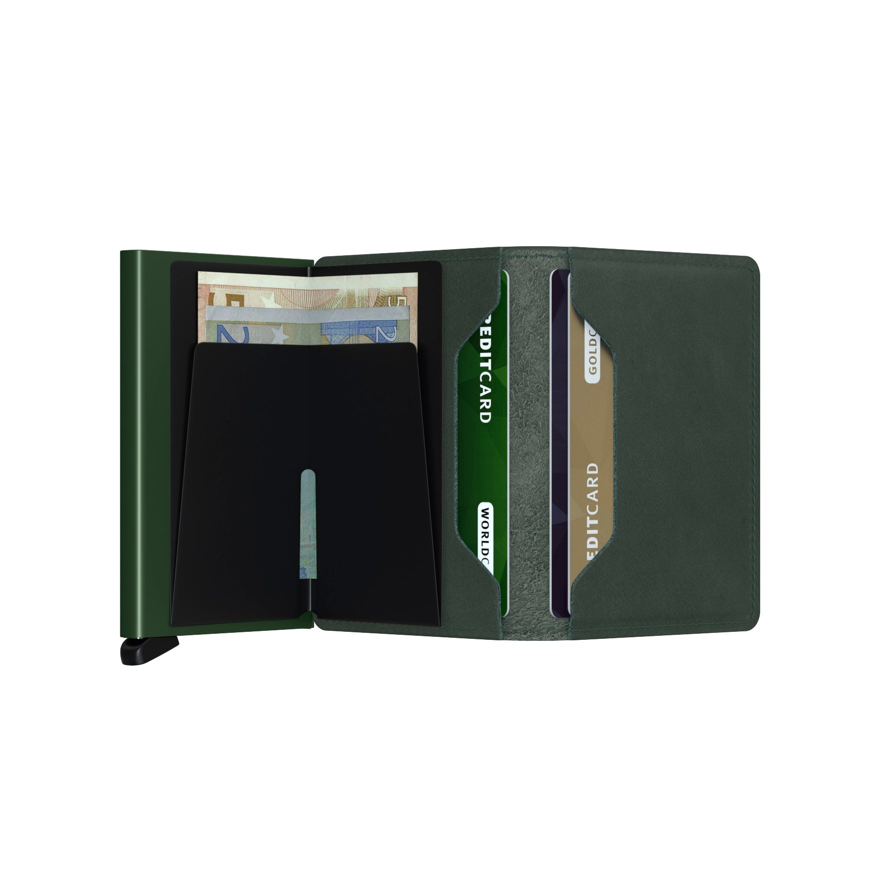 Secrid Slimwallet Original│art. SO-GREEN│Pasjeshouder│open met contant geld