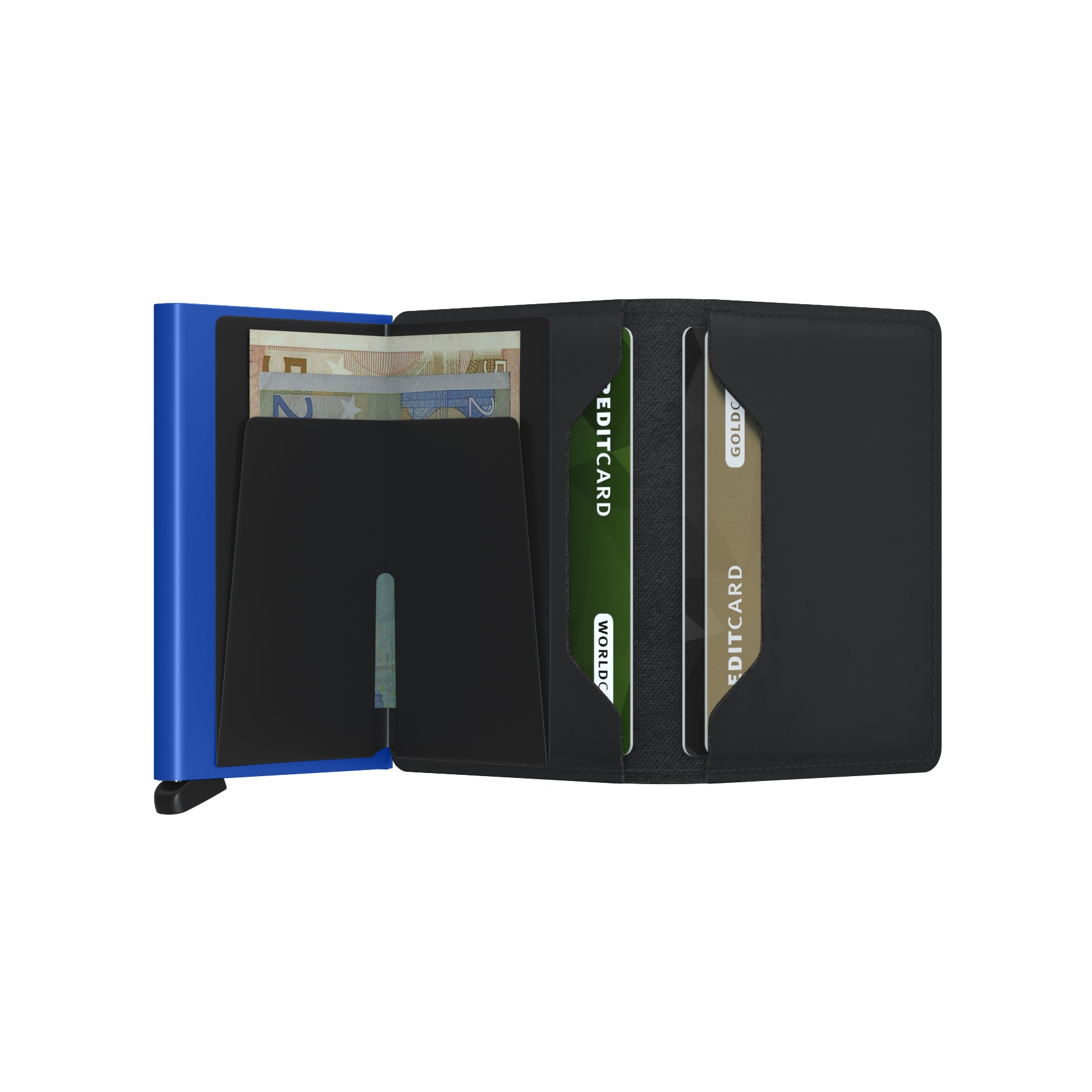 Secrid Slimwallet Matte│at. SM-BLACK&BLUE│Pasjeshouder│open met contant geld