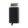 Secrid Slimwallet Optical│art. SOP-BLACK-TITANIUM│Pasjeshouder│voorkant met uitgeschoven pasjes en clip
