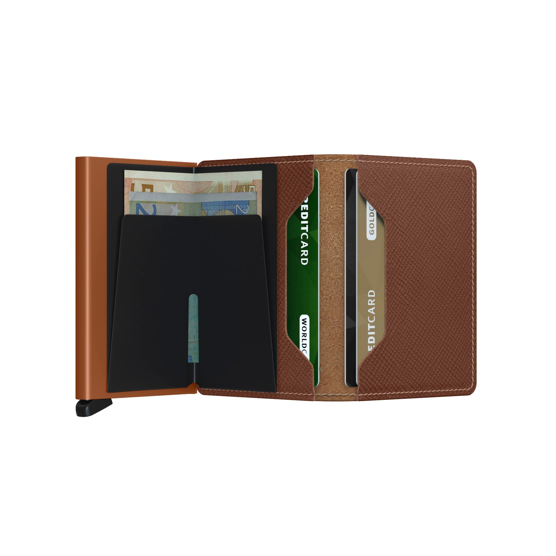 Secrid Slimwallet Saffiano│art. SSA-CARAMEL│Pasjeshouder│geopend met contant geld