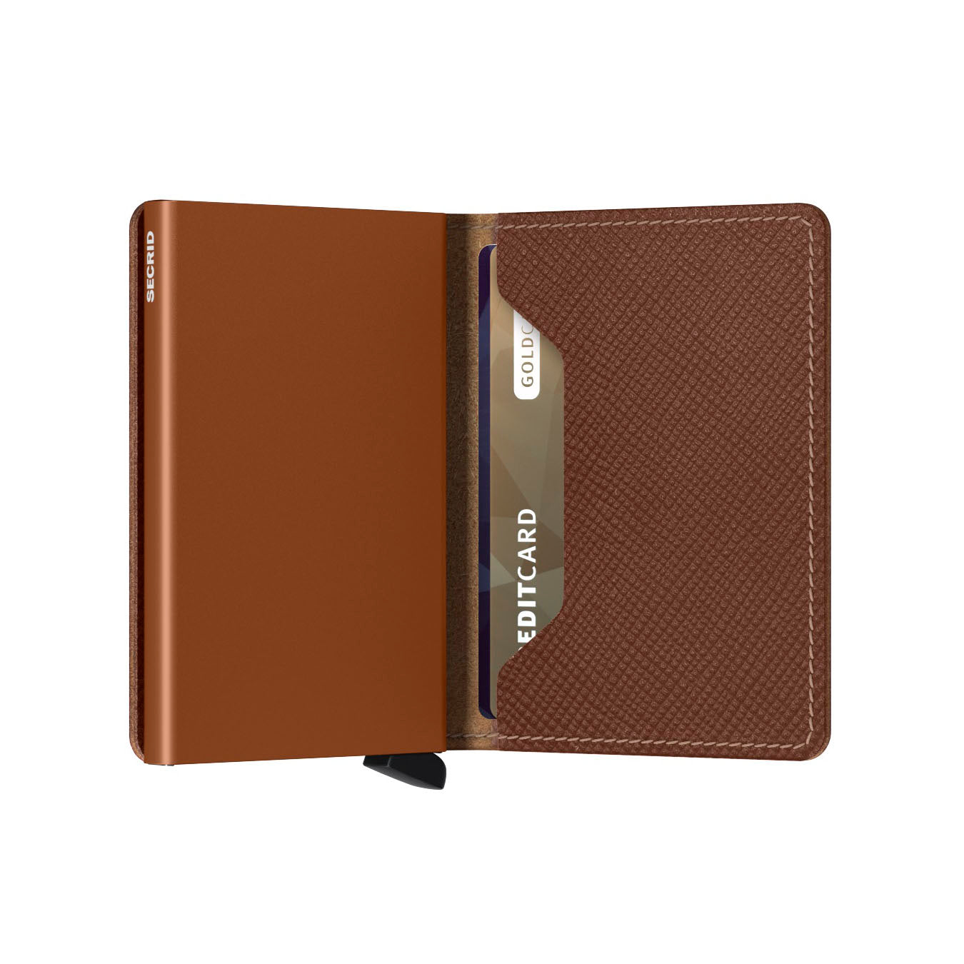 Secrid Slimwallet Saffiano│art. SSA-CARAMEL│Pasjeshouder│half open