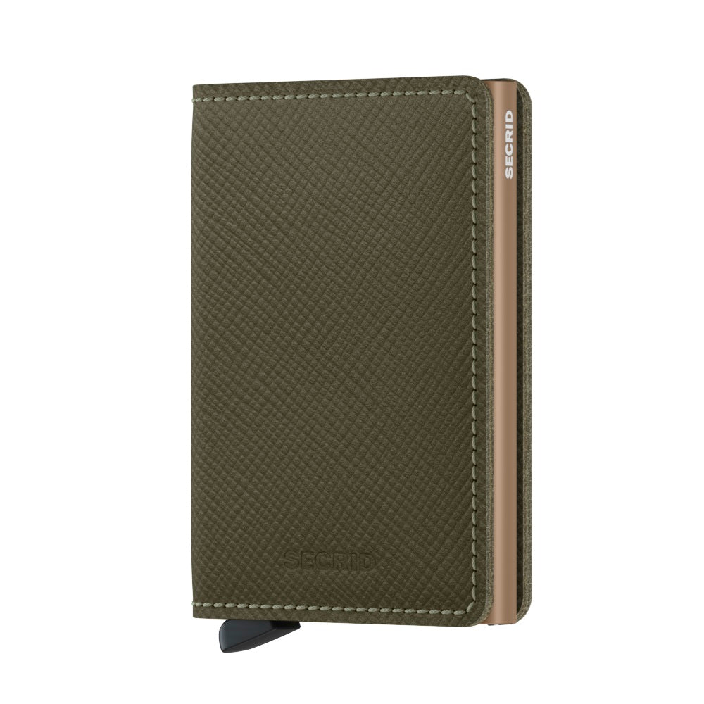 Secrid Slimwallet Saffiano│art. SSA-OLIVE│Pasjeshouder│voorkant met witte achtergrond