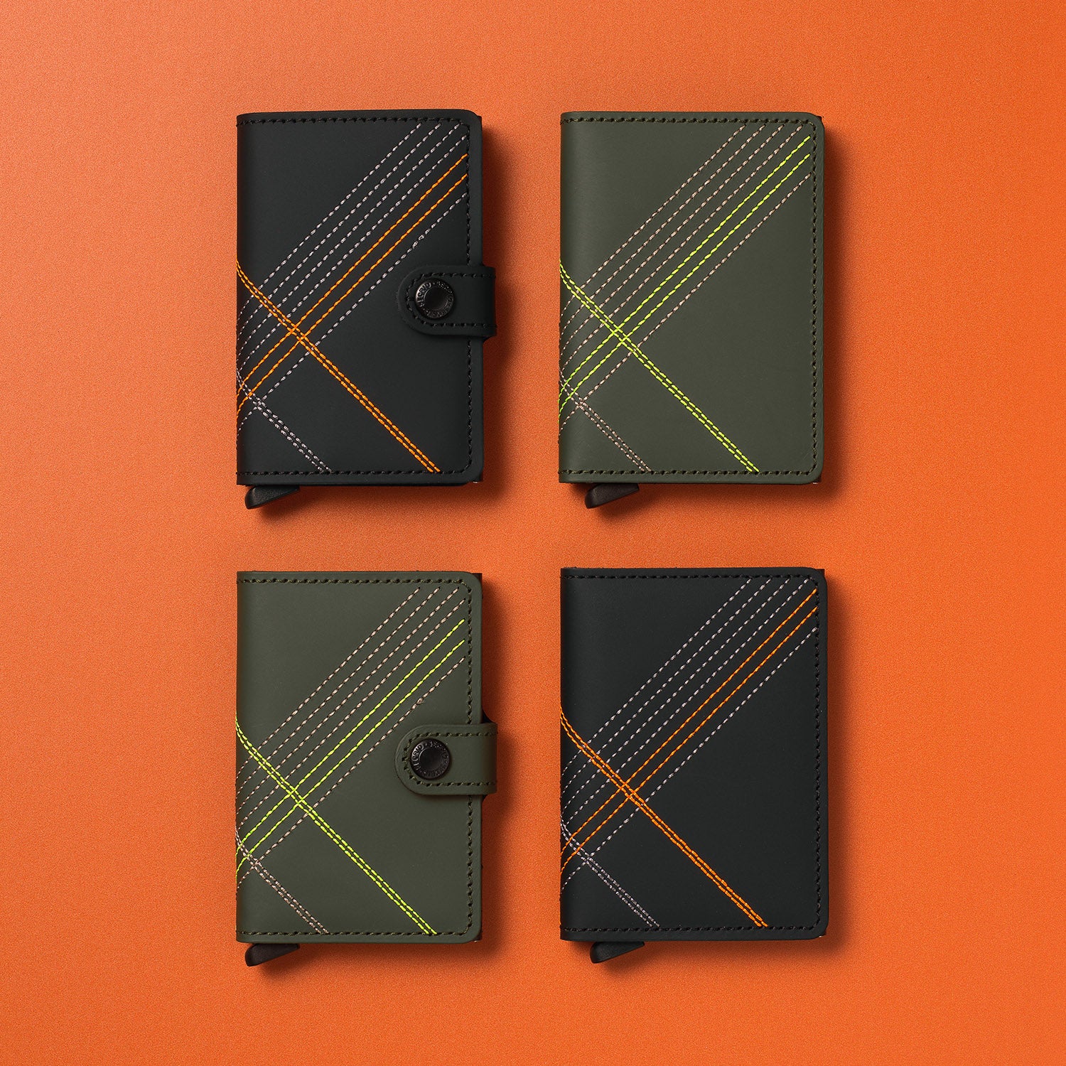 Secrid Miniwallet Stich│art. MST-LINEA-Orange│Pasjeshouder│groep met slimwallet in diverse kleuren