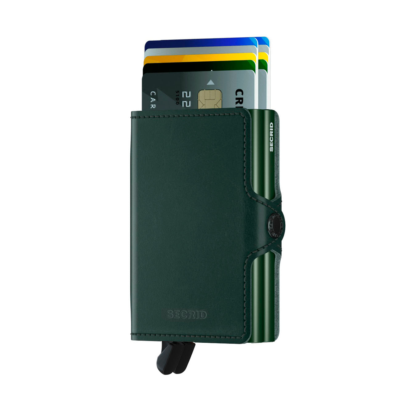 Secrid Twinwallet Original│art. TO-GREEN│Pasjeshouder│voorkant met uitgeschoven pasjes en clip