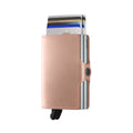 Secrid Twinwallet Metallic│art. TME-ROSE│Pasjeshouder│voorkant met uitgeschoven pasjes en clip