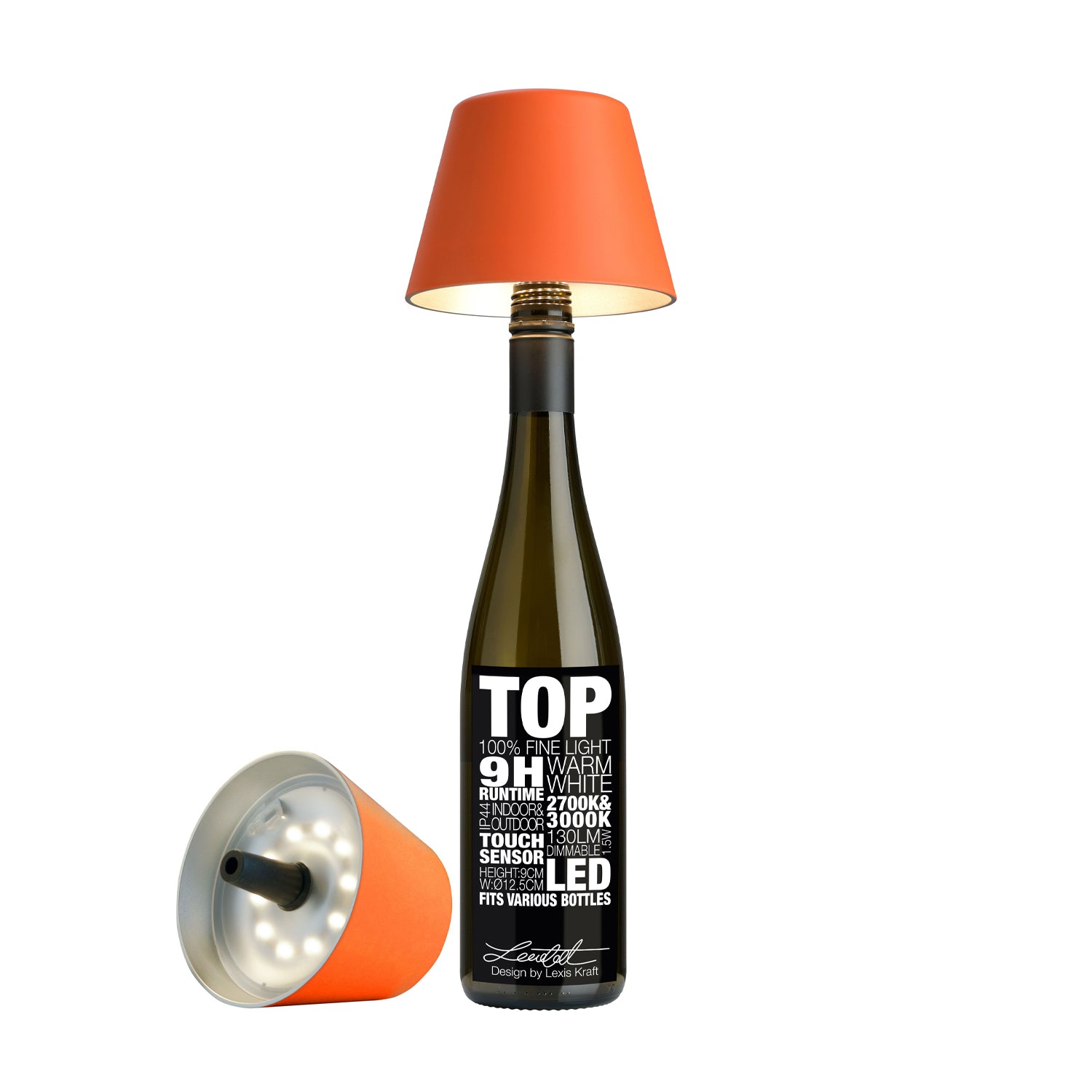 Sompex Top Oplaadbare Flessenlamp│Oranje│Buitenverlichting│Product foto witte achtergrond