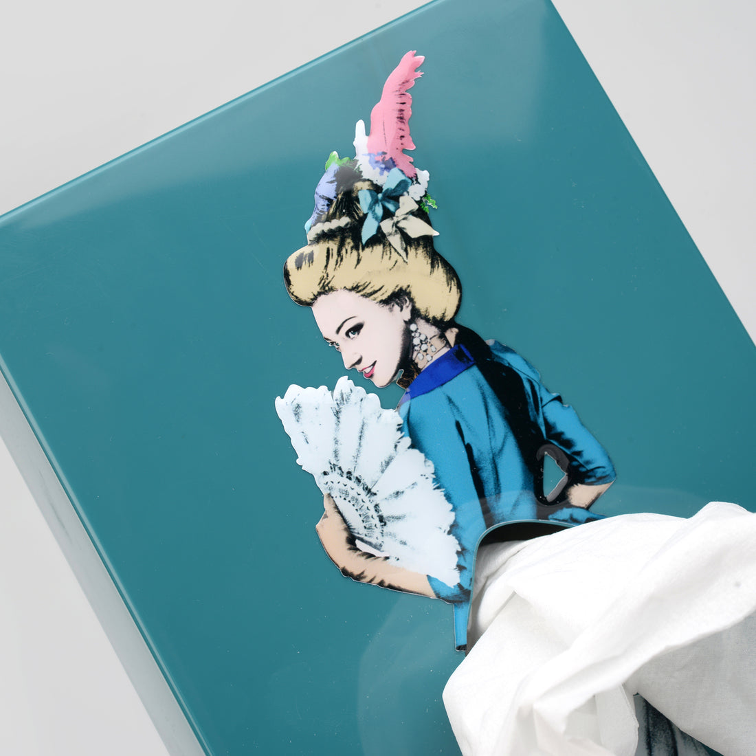 Tissue Up Girl Tissuebox│Blue│retro Pin Up Zakdoekhouder│foto front zijkant