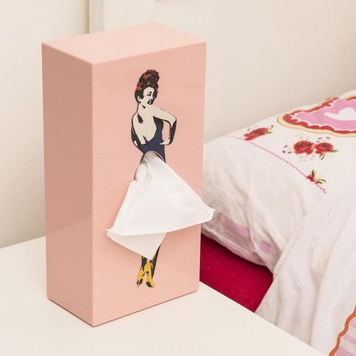 Tissue Up Girl Pink│Tissuebox Spextrum│Retro Pin-Up zakdoekhouder│foto schuin
