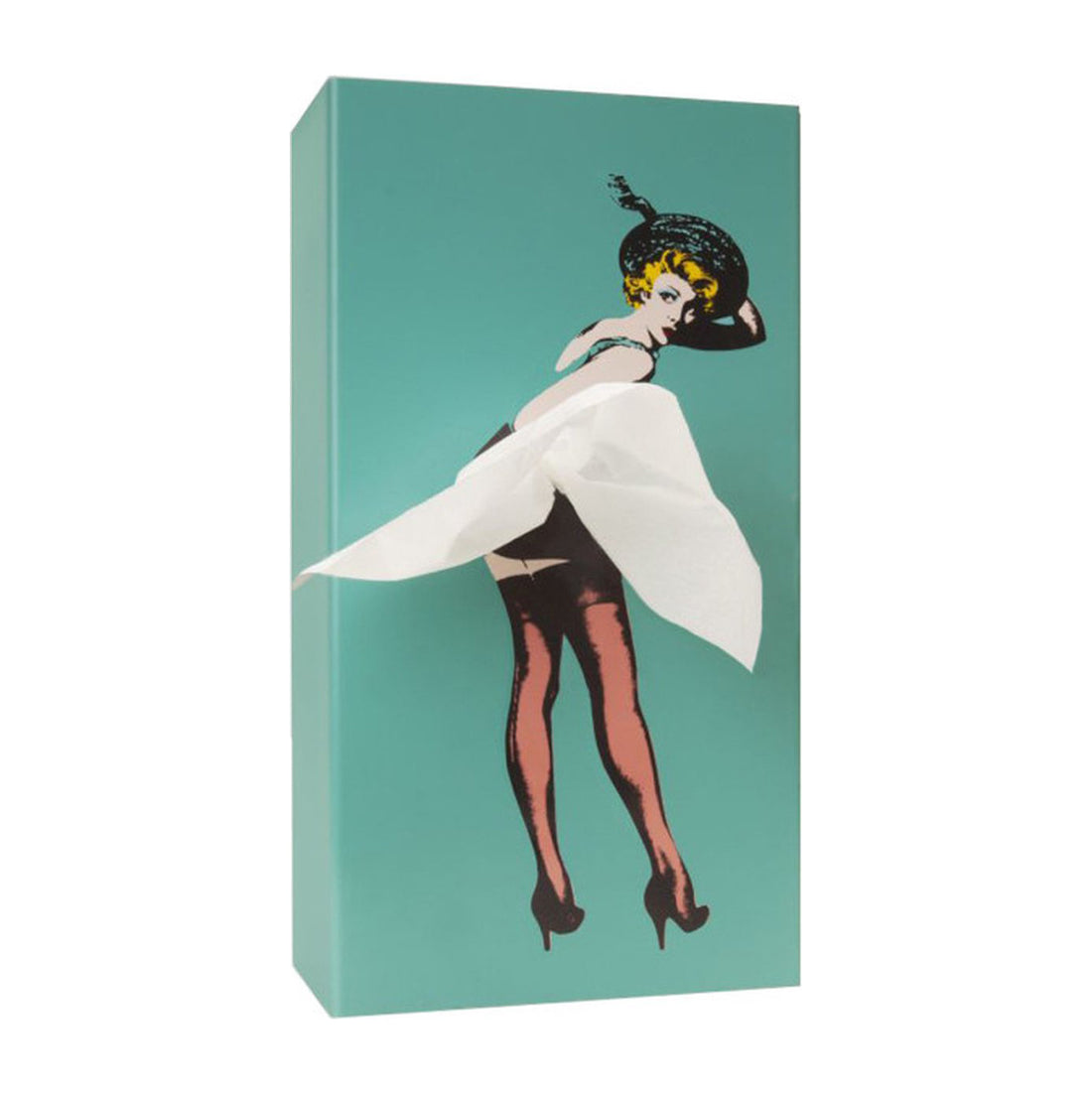 Tissue Up Girl Tissuebox│Mint│Retro Pin-Up zakdoekhouder│foto schuin