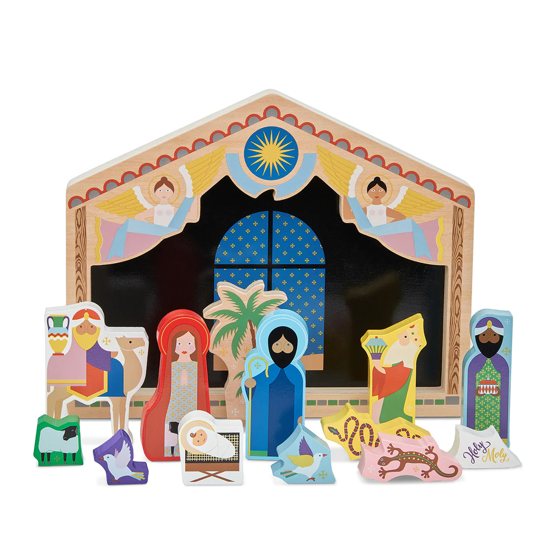 Kerststal The Crib│Buro Berger│art. P12-01│voorkant schuin met losse puzzelstukken