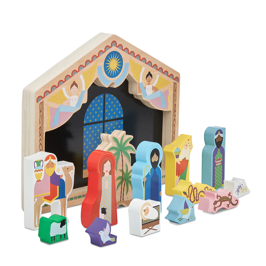 Kerststal The Crib│Buro Berger│art. P12-01│voorkant schuin met losse puzzelstukken