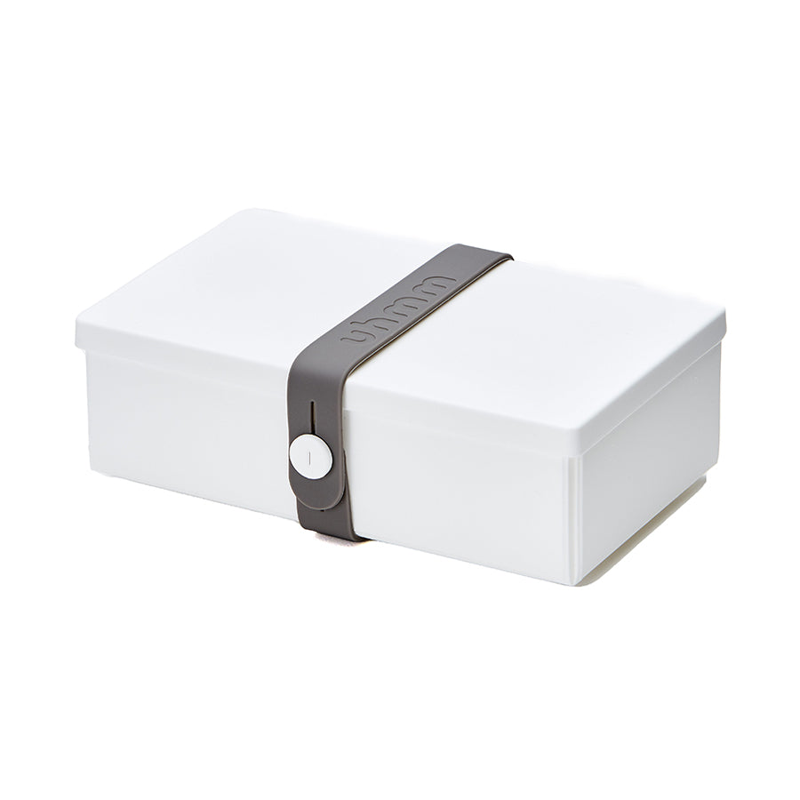 Uhmm 01 Wit│Opvouwbare Lunchbox│art. 982402│Vooraanzicht met strap in donkergrijs