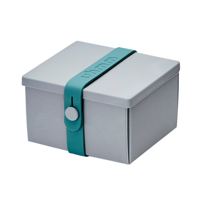 Uhmm 02 Opvouwbare Lunchbox Lightgrijs│art. 982411│vooraanzicht met strap Petrol