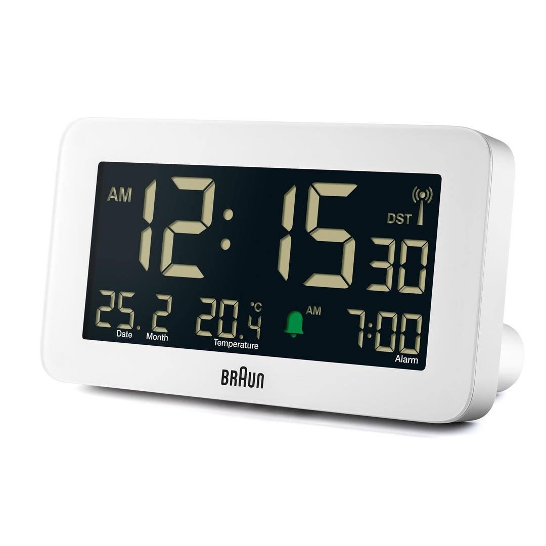 Braun Wekker Digitaal BC10W-DCF│Wit│radiogestuurd│Temperatuur│voorkant schuin links zonder verlichting