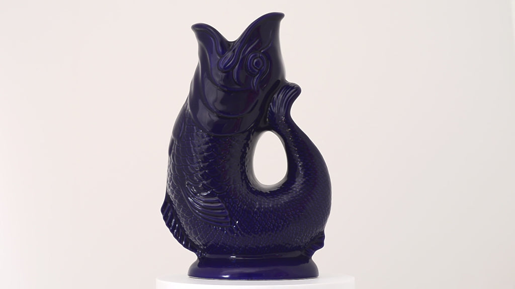 Gluckigluck Waterkaraf│Donkerblauw│Guggle Jug│art. G3115/BL/W│video ronddraaiende kan