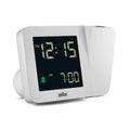 Braun Projectieklok en Wekker Digitaal BC15W-DCF│Wit│Radiogestuurd│voorkant schuin met projectie-arm gedraaid