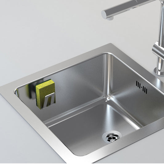 Magnetische Sponshouder RVS│Happy Sinks by Magisso│art. 30.103.000│in spoelbak bovenaanzicht met spons