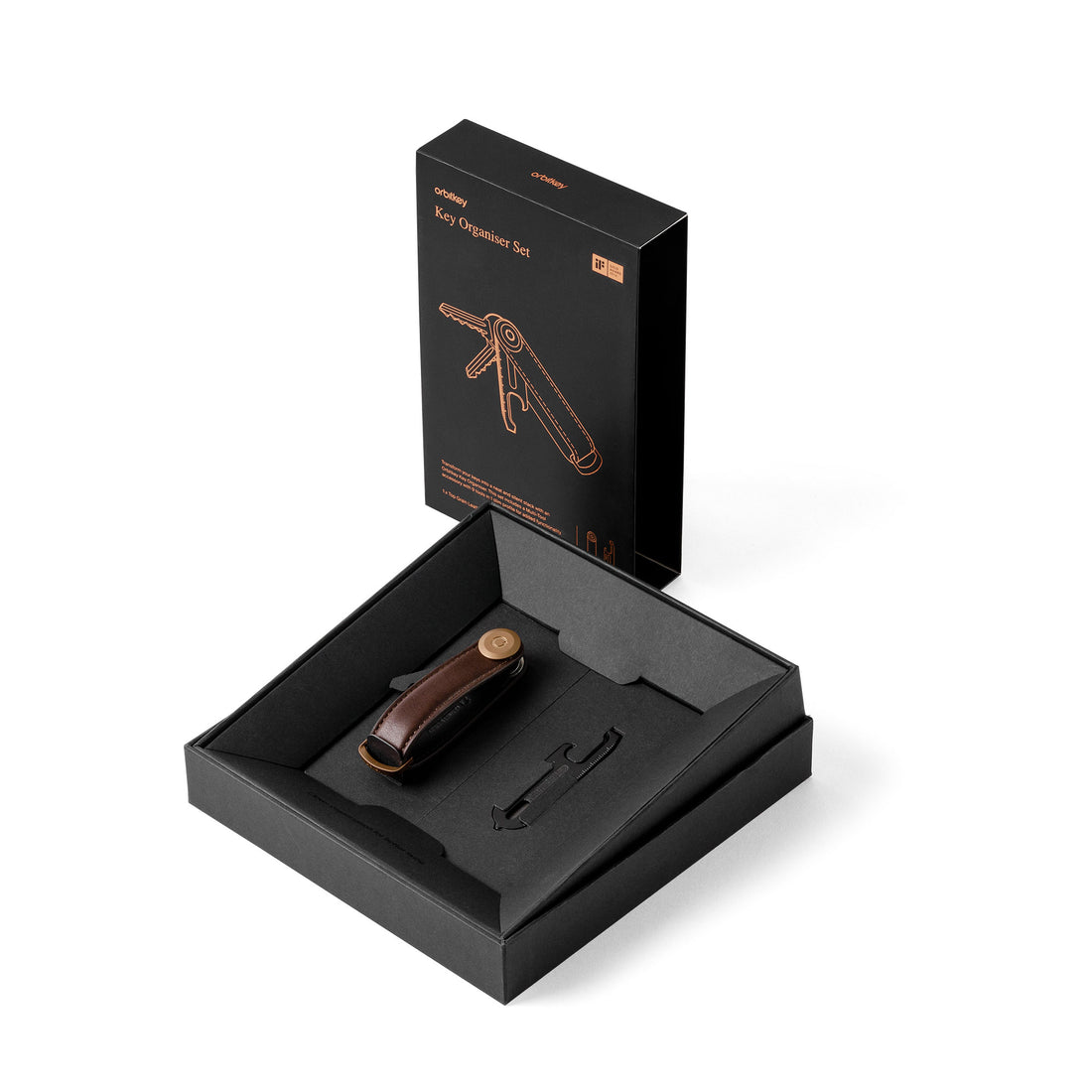Orbit Key Gift Set Espresso Brown│Key Organizer en Multitool│Sleutelhanger art. GLT2-ESB-201│verpakking geopend