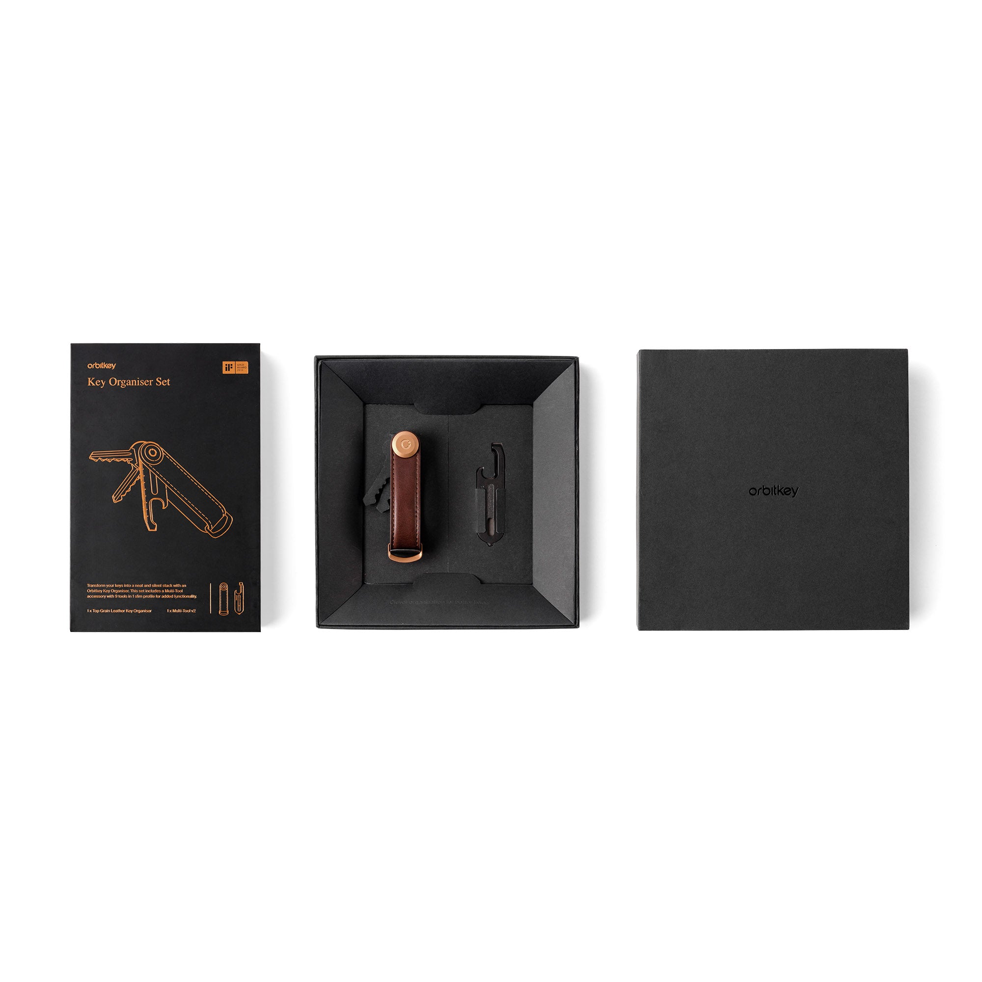 Orbit Key Gift Set Espresso Brown│Key Organizer en Multitool│Sleutelhanger art. GLT2-ESB-201│onderdelen verpakking