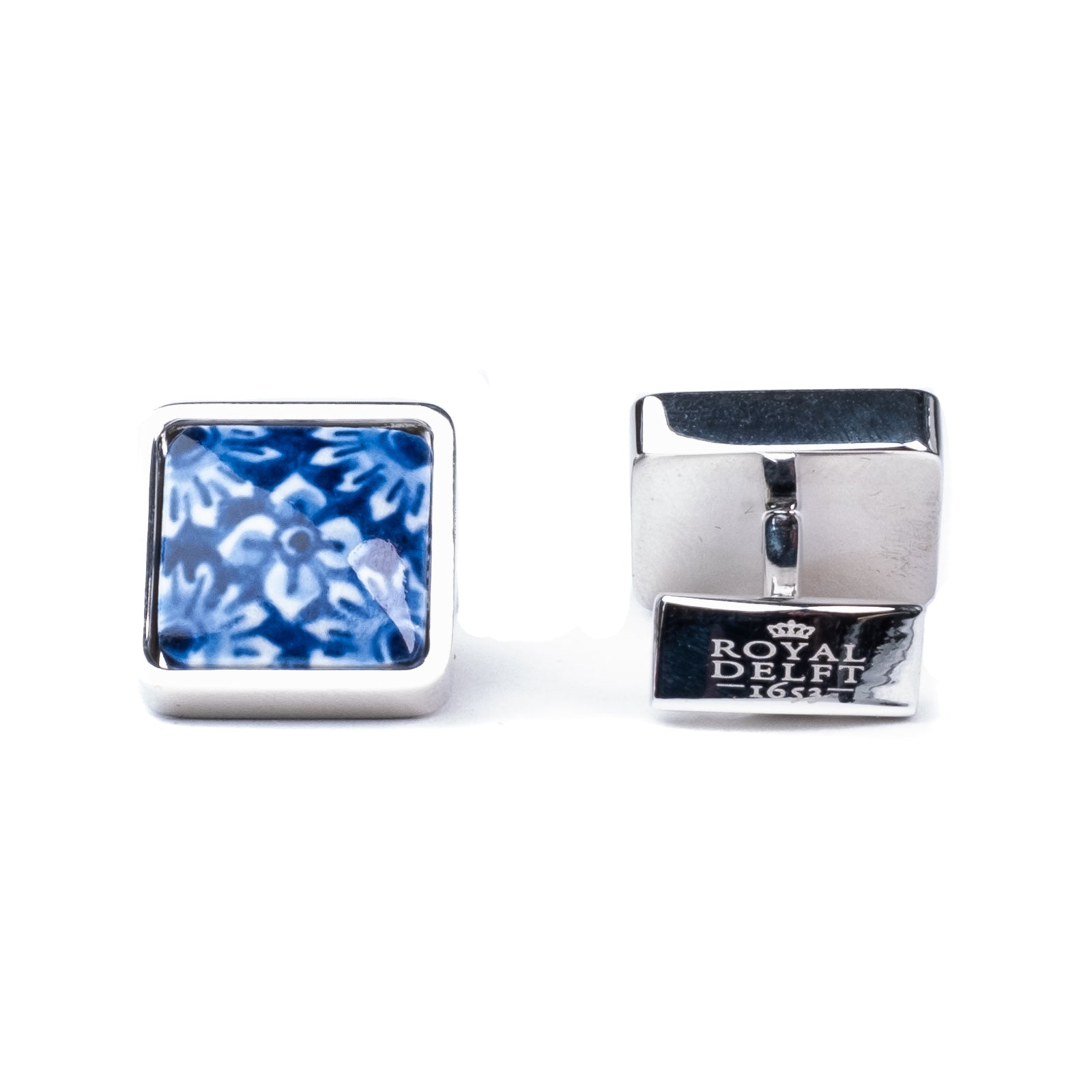 Manchetknopen Royal Delft│Bloemmotief│Delfts Blauw│voor en achterkant