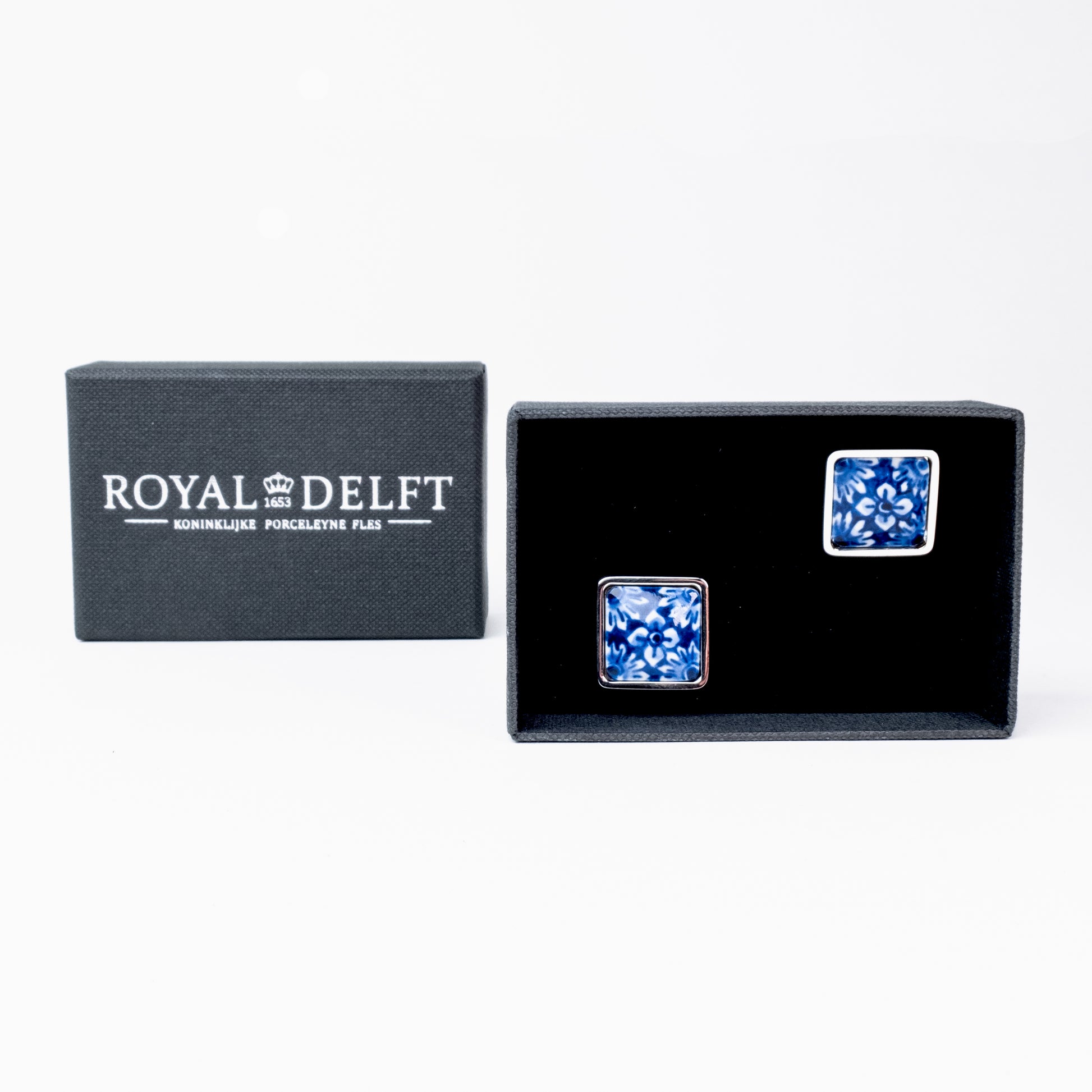 Manchetknopen Royal Delft│Bloemmotief│Delfts Blauw│verpakking